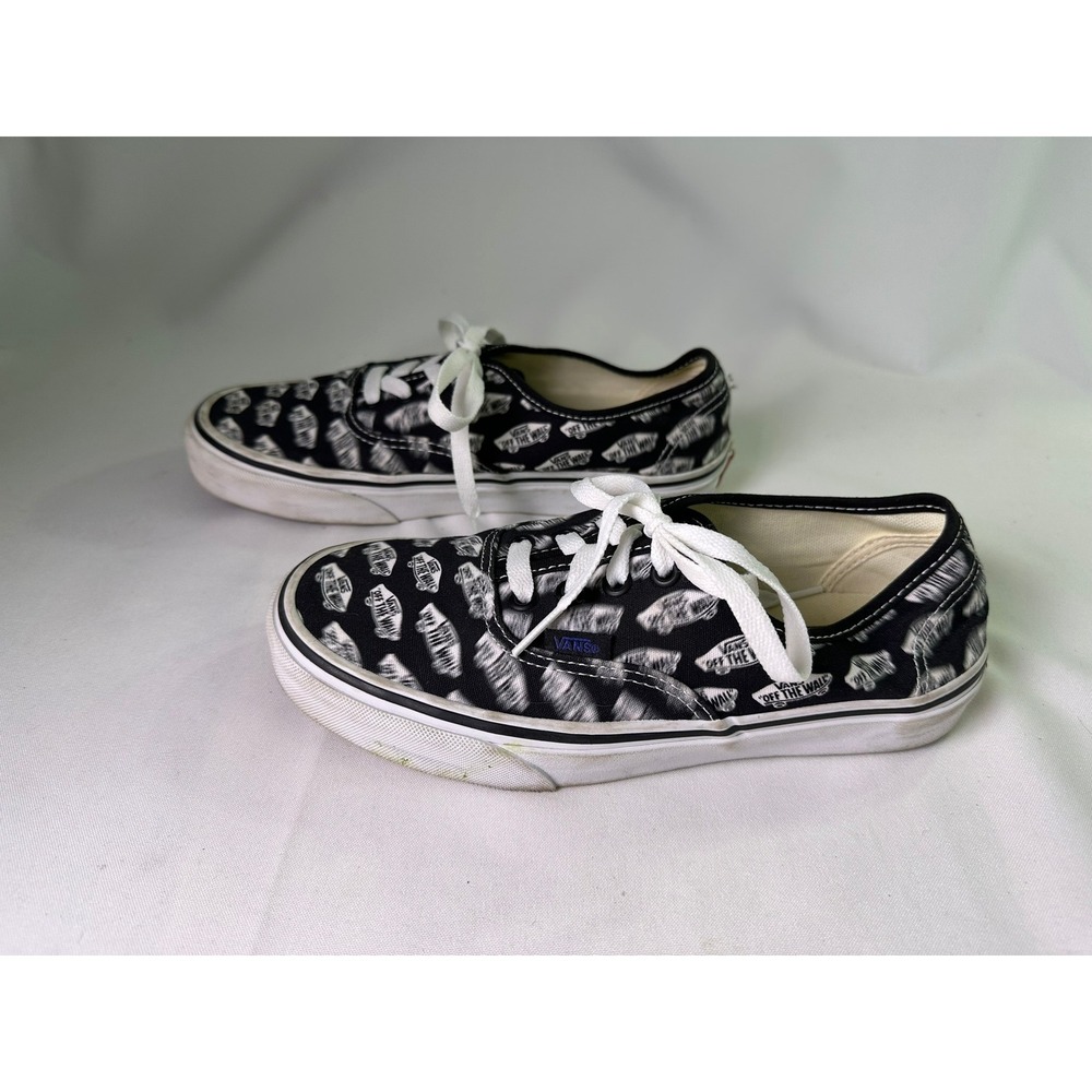 Vans Authentic Blurred Logo Black White Low Top Skate Shoes Mens 6 Womens 7.5‎